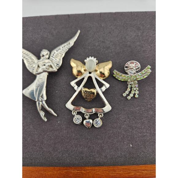 Vintage Angel Brooch Pins Silver Tone Set Of 3 Christian Religious Christmas - Picture 2 of 5